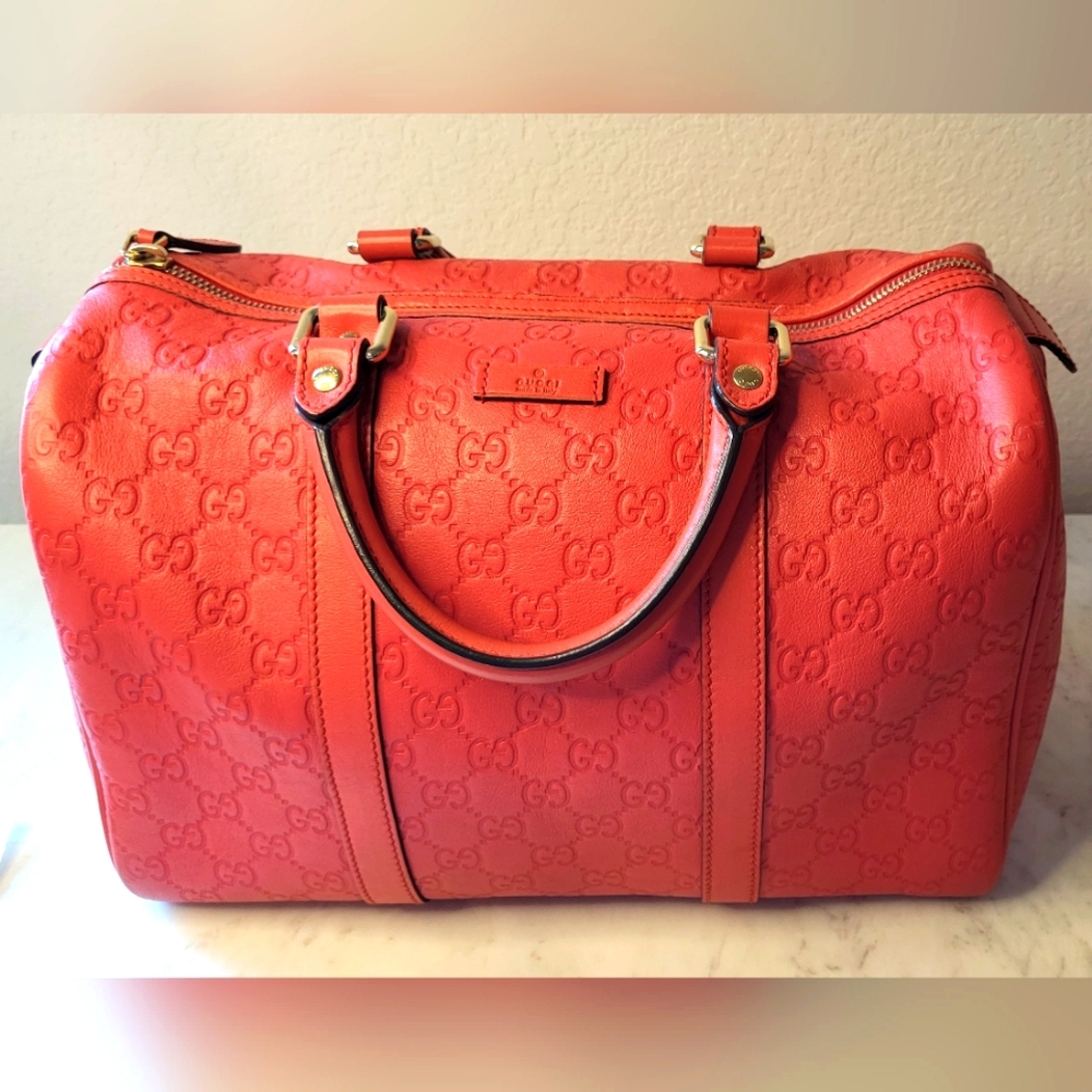 GUCCI RED GUCCISSIMA LEATHER JOY BOSTON HANDBAG